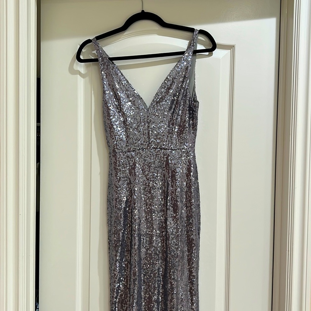 LULUS Silver Sequin Long Dress